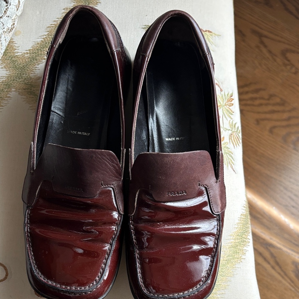 Prada Women's Burgundy Leather Loafers